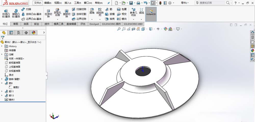 SolidWorks创建导流盖零件模型的详细操作截图