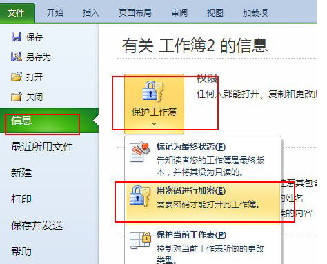 excel2010中为文档加密的具体操作步骤截图