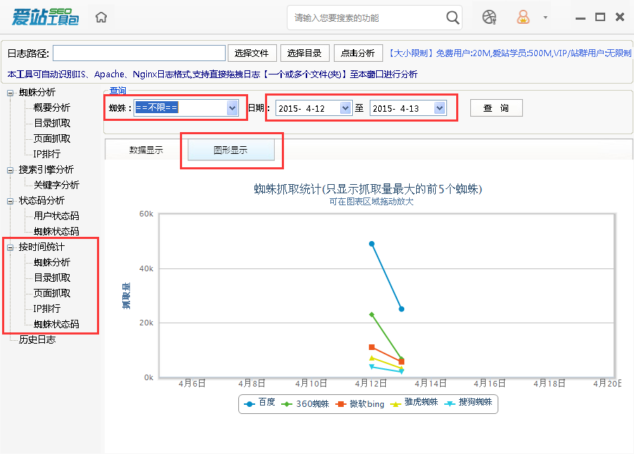 爱站SEO工具包使用网站日志分析工具的方法截图