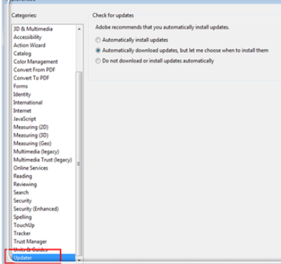 Adobe Reader XI(pdf阅读器)中关闭自动更新的操作步骤截图