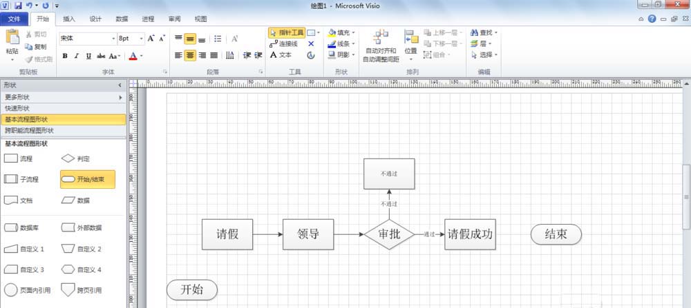 Microsoft Office Visio绘制请假流程图的使用方法截图