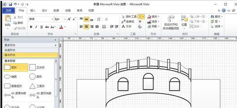 Microsoft Office Visio绘制带桥洞拱形大桥模型的具体使用教程截图