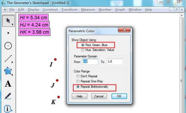 几何画板中三个参数设置图形颜色的方法步骤截图